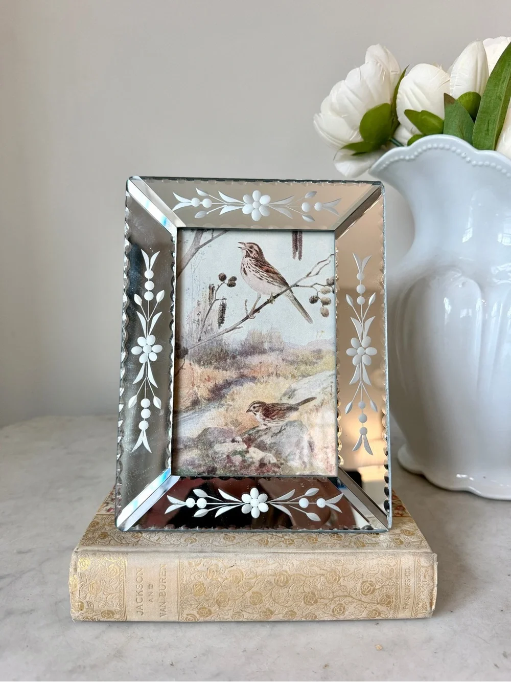 Vintage Venetian Mirrored Floral Etched Picture Frame ✨